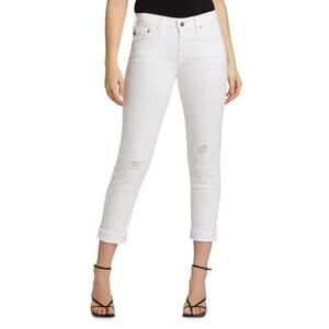 AG Jeans Women White Denim Ex-Boyfriend Ripped Casual Slim Crop Jeans Size 28R
